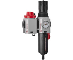 Excelon Plus filtre/regülatör ve kesme valfsı kombinasyon ünitesi, 3/8 PTF, braket ve göstergeli manuel tahliye