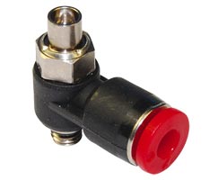 Pneufit C akış regülatörü (dışarı), örtülü banjo, dirsek, G1/4, 8mm