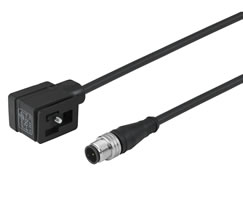 Valf konnektörü, DIN Form B endüstriyel standart konnektör, 3 pinli M12 fiş, 0,6m kablo