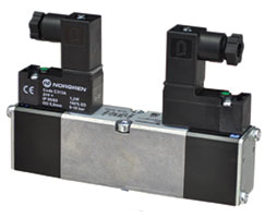 Mini ISO solenoid valf boyutu 18 mm, 2 x 3/2, NC/NC, solenoid pilot / yay ve havalı yay dönüşlü