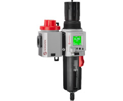 Excelon Plus filtre/regülatör ve kesme valfsı kombinasyon ünitesi, G3/8, otomatik tahliye, braketli ve entegre elektronik basınç sensörlü