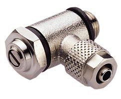 24 serisi akış regülatörü (çıkış), banjo, dirsek, G1/4, 10mm/8mm