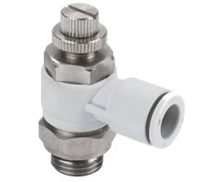 Pneufit E akış regülatörü (dışarı), banjo, dirsek, G3/8, 6mm